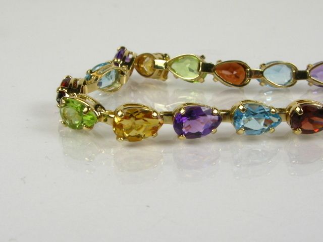   Natural Pear Cut Multi Gems 14k Y Gold Tennis Bracelet 6g 7 L  