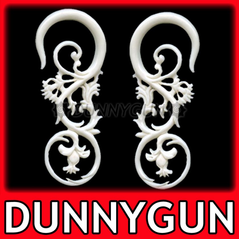 6G BONE FLORA SPIRAL TAPER WHITE PLUGS 6 gauge horn  