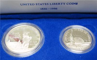 1986 S Silver Proof Set Statue of Liberty Ellis Island Dollar & Half 