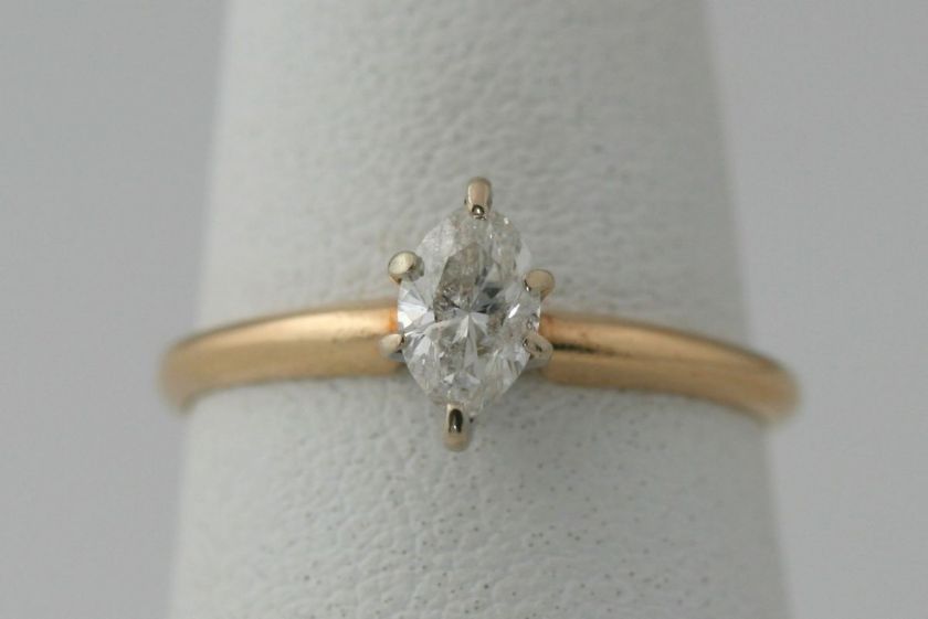 14K YG Estate 2/3 ctw Marquise Diamond Solitaire .63 ct YG Engagement 