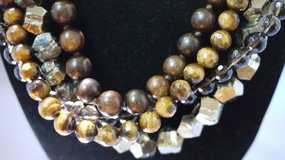 Chan Luu Tigers Eye Pyrite Multi Strand Bib Necklace NWT  