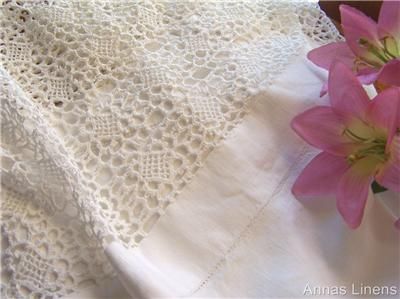 Antique Linen Tablecloth Deep Crochet Lace Corners  