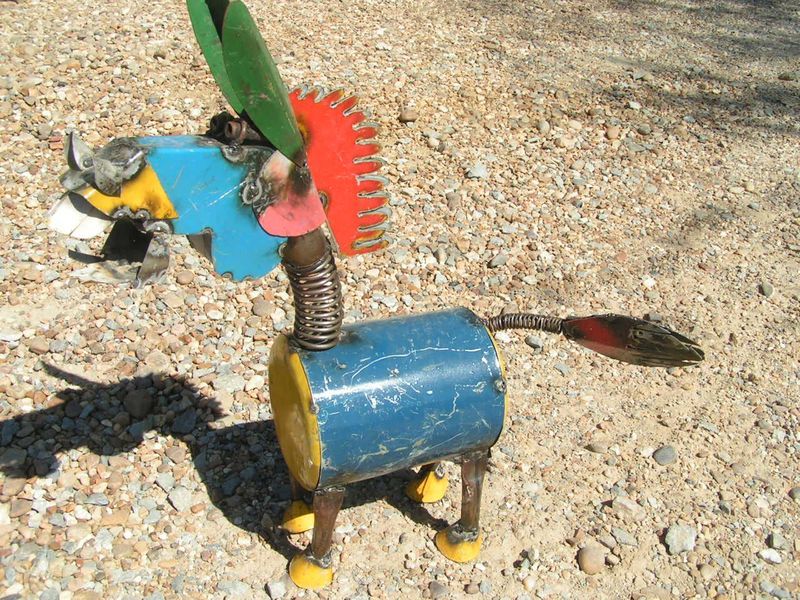 Metal Yard Art Garden Recycled Junk Iron Spring Head DONKEY MULE 