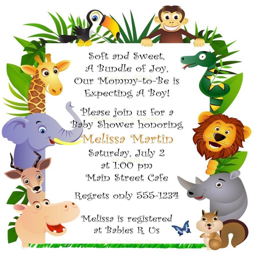 Custom Baby Shower Invitation   Jungle Lion Monkey etc.  