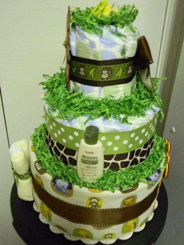   , Monkey & Lion 3 Tier Diaper Cake, baby shower centerpiece or gift