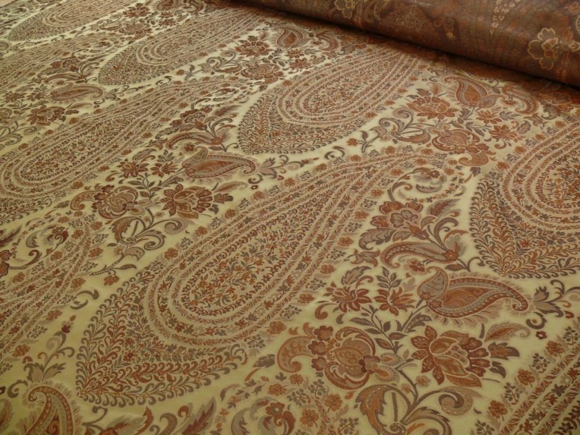 HiEND 100% SILK LAMPAS CASHMERE PAISLEY JAVA BROWN YD  