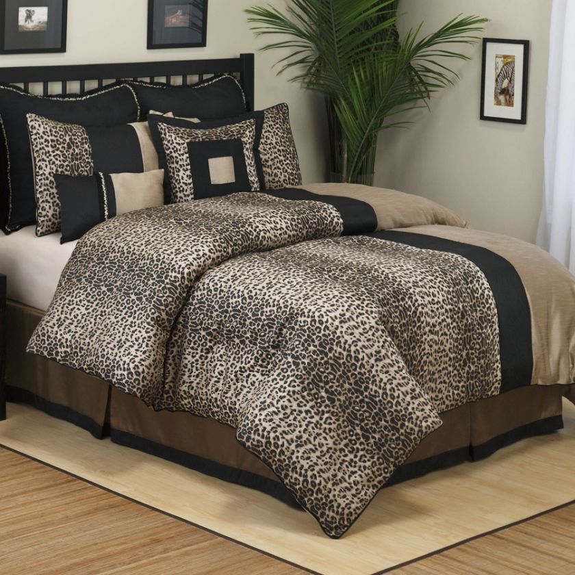 Bed in a Bag Bedding Comforter 8 Piece set Brown Cheetah Beige Black 