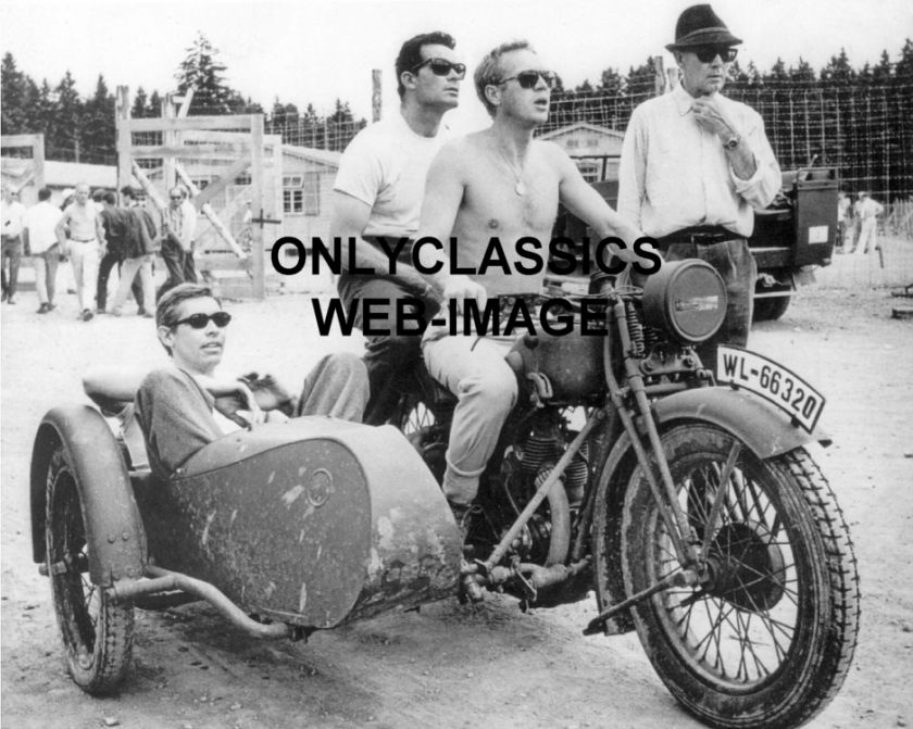 STEVE MCQUEEN  HARLEY DAVIDSON MOTORCYCLE SIDECAR PHOTO  