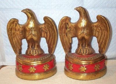   Marion Armor Bronze Clad Patriotic Red Federal Eagle Bookends  