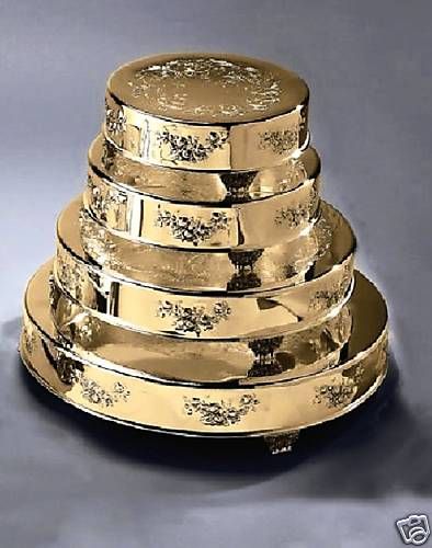 Gold Plate Embossed Cake Stand Plateau 14 Round  