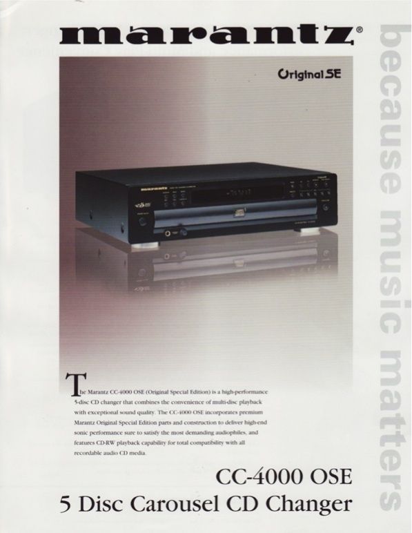 Marantz CC 4000 OSE CD Player Brochure  