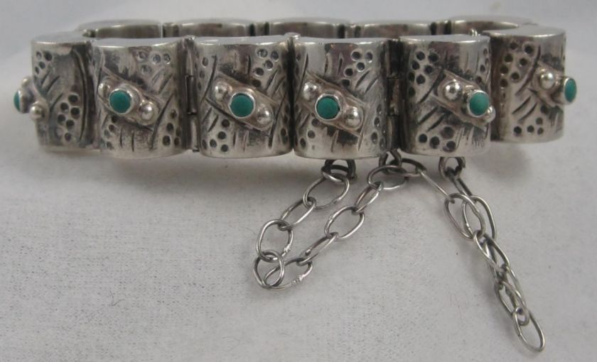   VTG ARTISAN BIG CHUNKY STERLING LINK BRACELET W/ TURQUOISE & BEADS