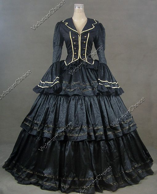 Civil War Victorian Brocade and Cotton Ball Gown Dress Prom 188 L 