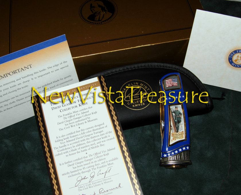 Franklin Mint Civil War David Farragut Collector Knife  