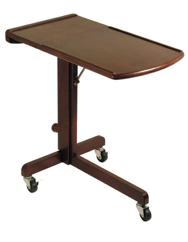 Adjustable Laptop Stand Cart Antique Walnut Solid Wood  