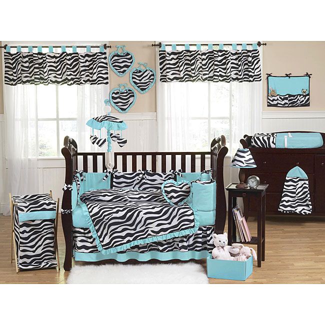 BN SOFT BLUE RUFFLE EDGES ZEBRA PRINT~9pc CRIB BEDDING  