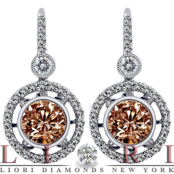 80 CARAT FANCY BROWN DIAMOND HANGING DROP EARRINGS VINTAGE STYLE 18K 