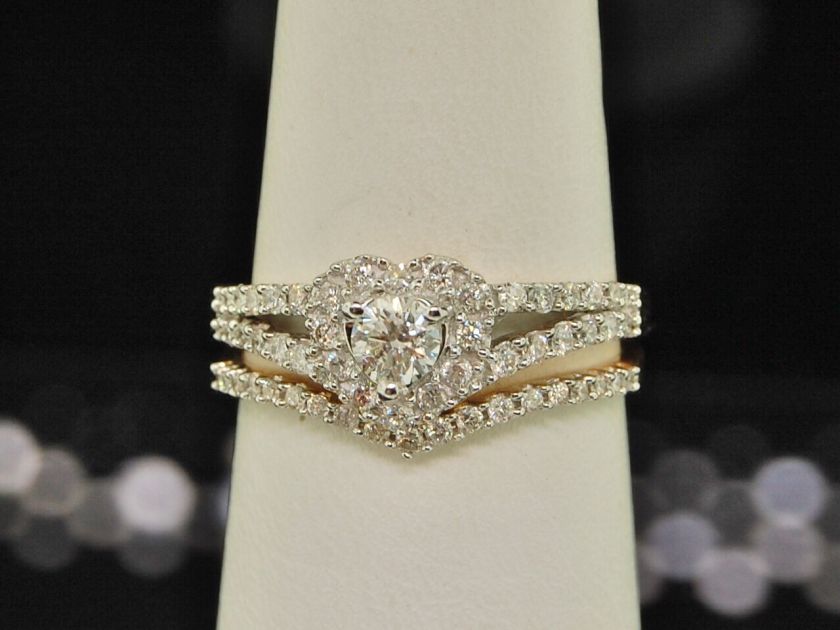 14K YELLOW GOLD DIAMOND HEART BRIDAL ENGAGEMENT RING  