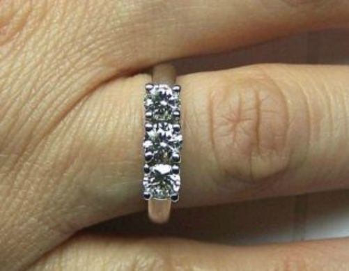 70CT 3 STONE ROUND CUT DIAMOND ENGAGEMENT RING IN 14K WHITE GOLD 