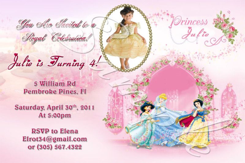 Disney Princess Custom Birthday Invitation w/envelopes  