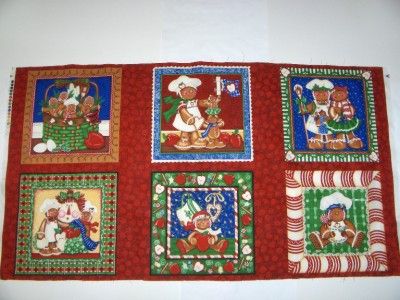 Gingerbread Family 6 Quilt Blocks WallHanging Cotton Fabric Panel 23 x 