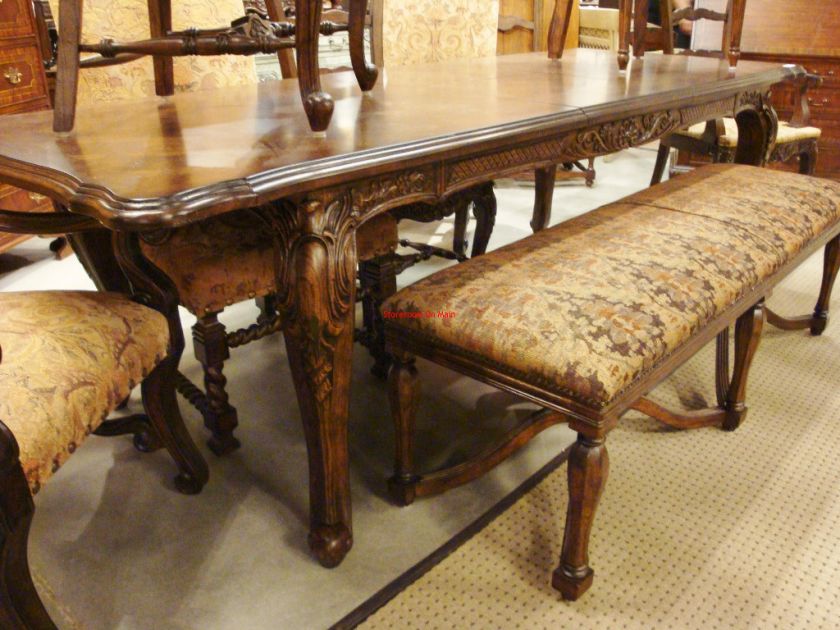   Handcarved Distressed Extension Dining Table 102 with leaves  