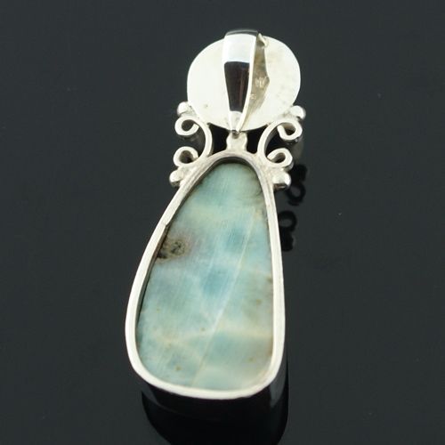 925 Sterling Silver LARIMAR Hammered Disc Pendant  