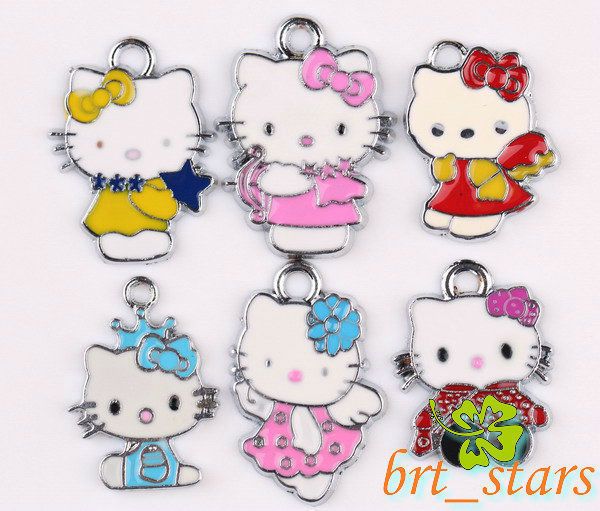   silver Mixed color hello kitty cats Pendants Charms 20~26mm TS141