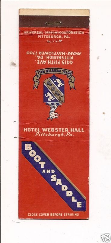 Boot and Saddle Hotel Webster Hall Pittsburgh PA MB  