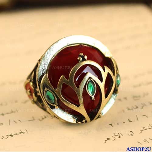   Classical Retro Vintage Bronze Big Red Stone Rhinestone Ring  