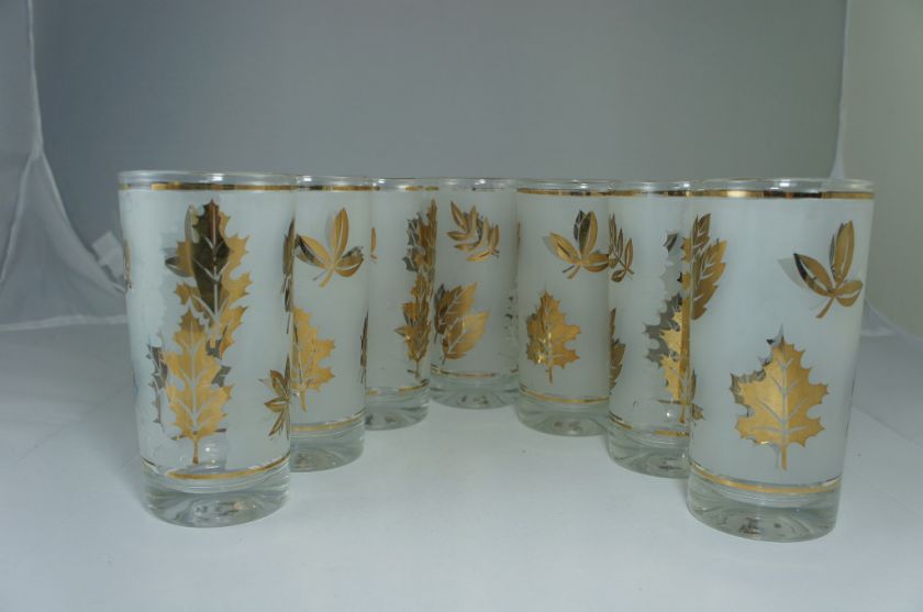 LIBBEYS GOLD LEAF FOLIAGE 7 ICE TEA/WATER GLASSES  