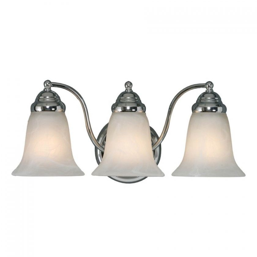 NEW 3 Light Bathroom Vanity Lighting Fixture, Chrome, Marbled Glass 