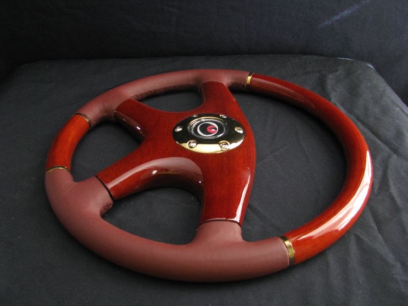 NEW 15 MAROON LEATHER WOOD GRAIN STEERING WHEEL  