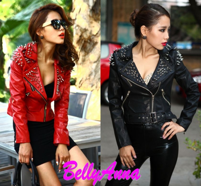   Rock Punk Rivets Studded PU Leather Motorcycle Moto Jacket Blazer Coat