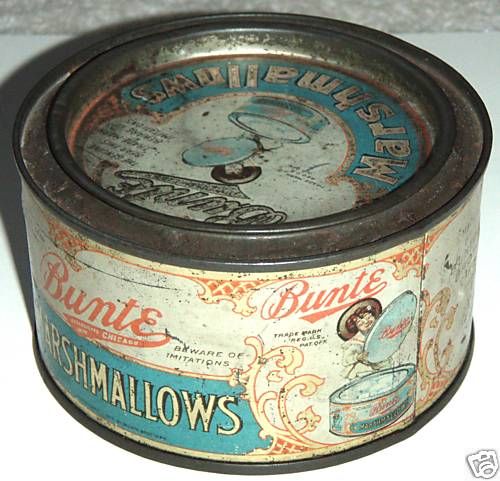 SMALL 4 OZ BUNTE MARSHMALLOWS ADVERTISING TIN SCARCE  