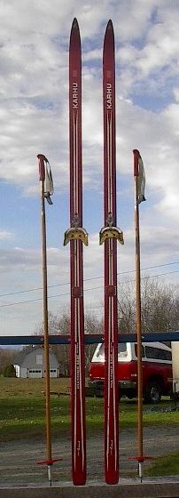 VINTAGE Wooden Skis 85 Wood RED Skiis + POLES Ski GREAT  