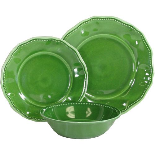 18PC Provence Green Outdoor Melamine Dinnerware Set  