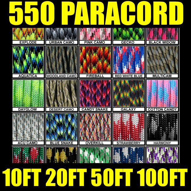 550 paracord parachute cord Mil Spec Type III 7 Strand   10ft 20ft 