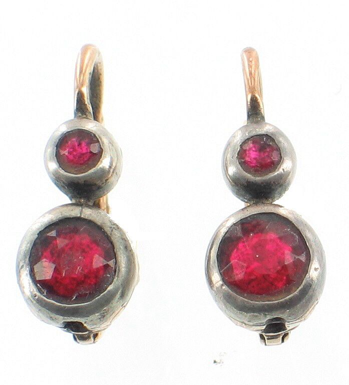 ANTIQ GEORGIAN 18TH CENTURY 18K GOLD RED PASTE EARRINGS  