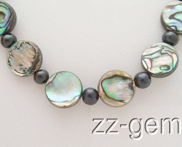 Fresh water cultured pearl, black round pearl, natural Paua Abalone 