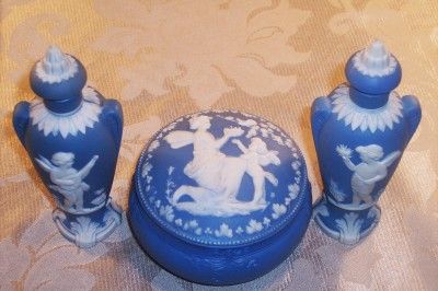 Wedgewood Japserware 2 Perfumes & Powder Jar Set~Made in Germany 