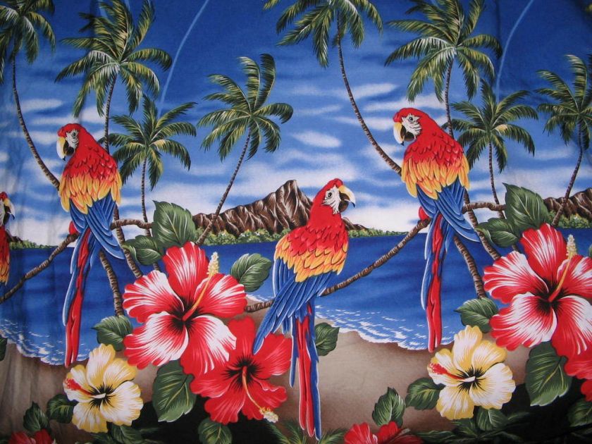 HAWAII Diamond Head Parrot Print Hawaiian Shirt XL  