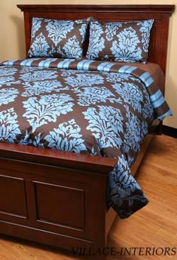 HAVEN MEDALLION BROWN TEAL QUEEN 3pc DUVET COVER SET  