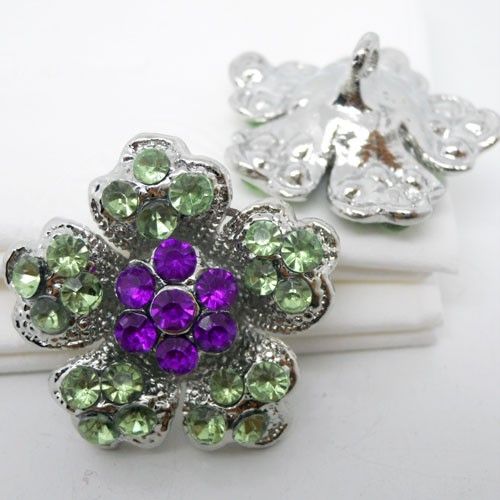 10 P003 Acrylic Rhinestone Flower Metal Buttons  