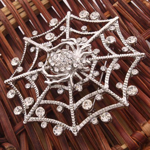 New Lampshade Wafer Purse Web Spider Crystal Brooch Pin  