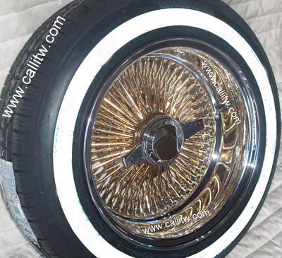 13 100 Spoke Gold Center Wire Wheels 13x7 DeepDish TIRE PACKAGE 