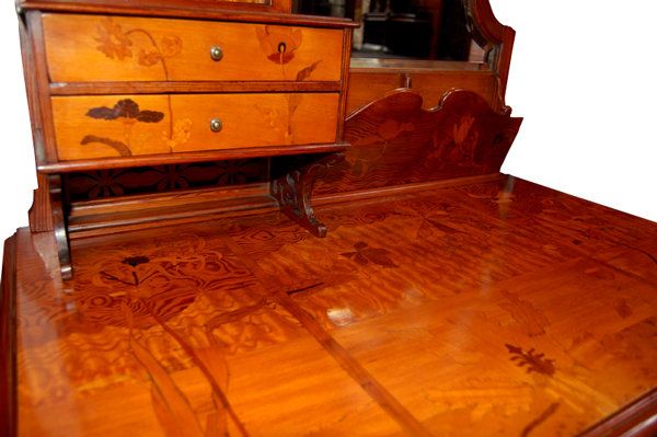 6261 Rare French Inlaid Art Nouveau Desk by Emile Gallé  