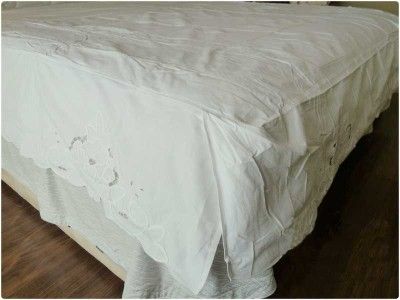 Pretty Ribbon Rose Cutwork Cotton Bed Sheet Skirt S  