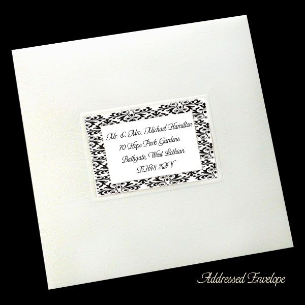 100 BLACK DAMASK &EMBOSSED MONOGRAM WEDDING INVITATIONS  