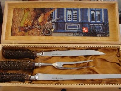   3pc Carving Set by ZWILLING J.A. HENCKELS Stag Handles Orig. Wood Case